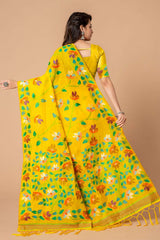 Yellow Jamdani Floral Cotton Saree