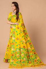 Yellow Jamdani Floral Cotton Saree