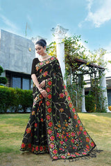 Black Jamdani Floral Cotton Saree