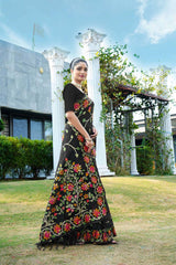 Black Jamdani Floral Cotton Saree