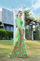 Green Jamdani Floral Cotton Saree