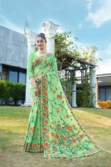 Green Jamdani Floral Cotton Saree