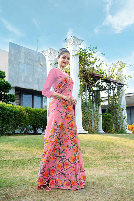 Pink Jamdani Floral Cotton Saree