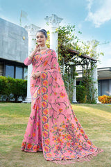 Pink Jamdani Floral Cotton Saree