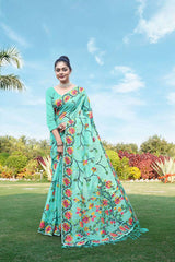 Sky Blue Jamdani Floral Cotton Saree