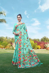 Sky Blue Jamdani Floral Cotton Saree