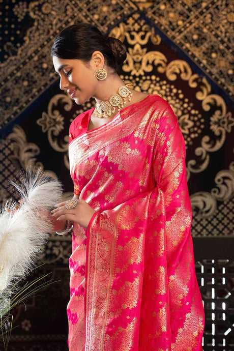 Pink Zari Banarasi Saree