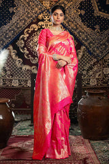 Pink Zari Banarasi Saree