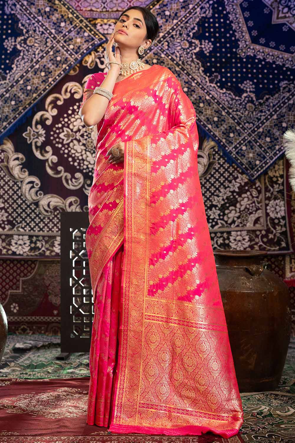 Pink Zari Banarasi Saree