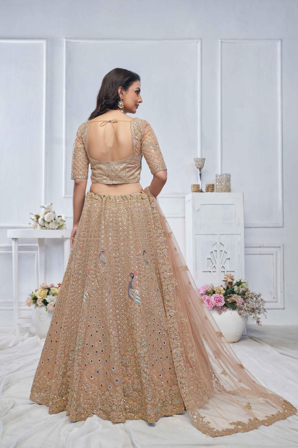 Mustard Net Embroidered Lehenga Set