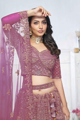 Pink Net Embroidered Lehenga Set