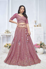 Pink Net Embroidered Lehenga Set