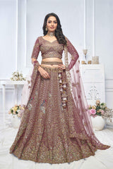 Dark Purple Net Embroidered Lehenga Set