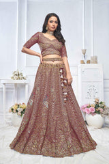 Dark Purple Net Embroidered Lehenga Set