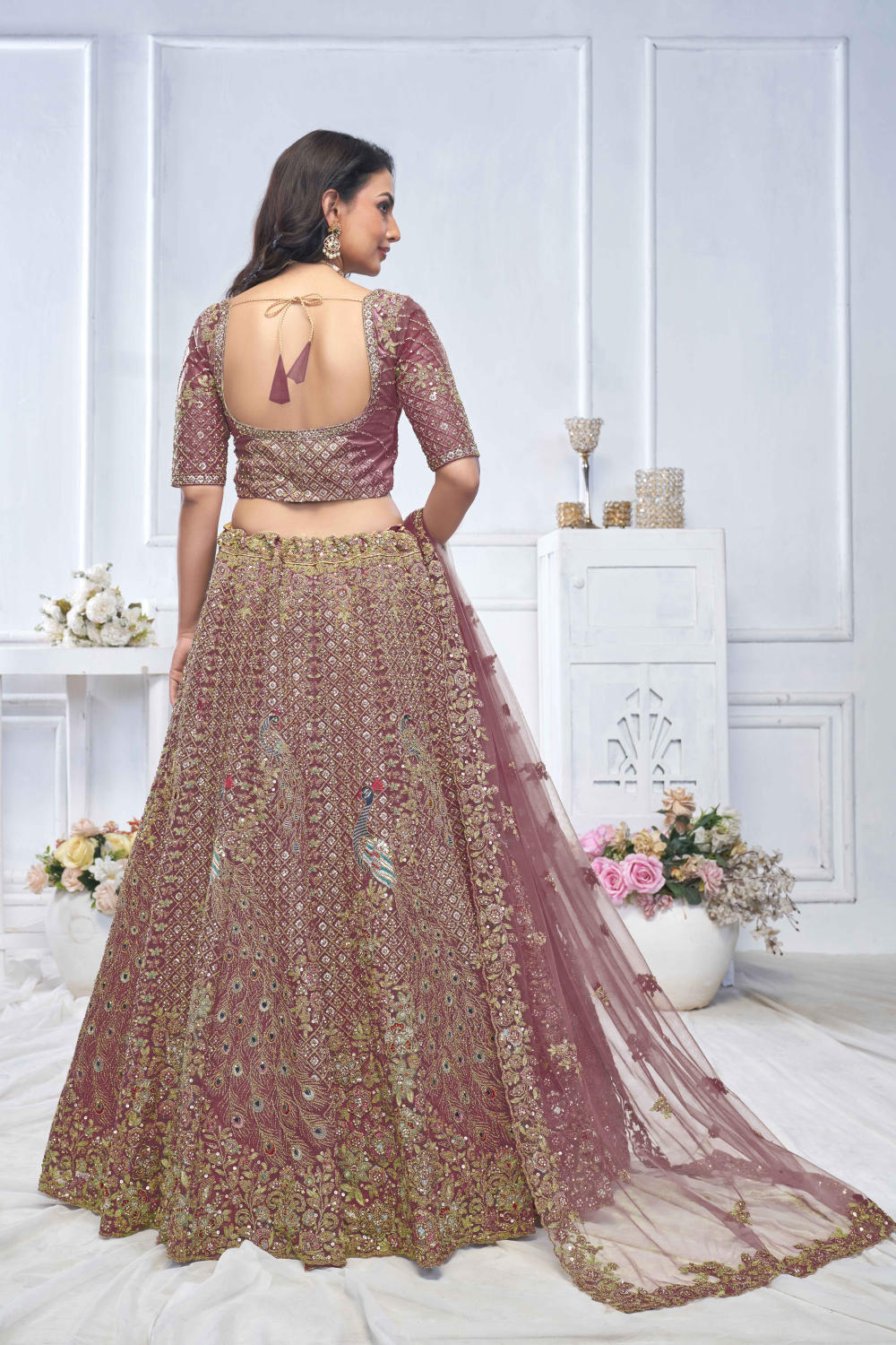 Dark Purple Net Embroidered Lehenga Set