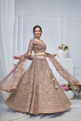 Purple Net Embroidered Lehenga Set