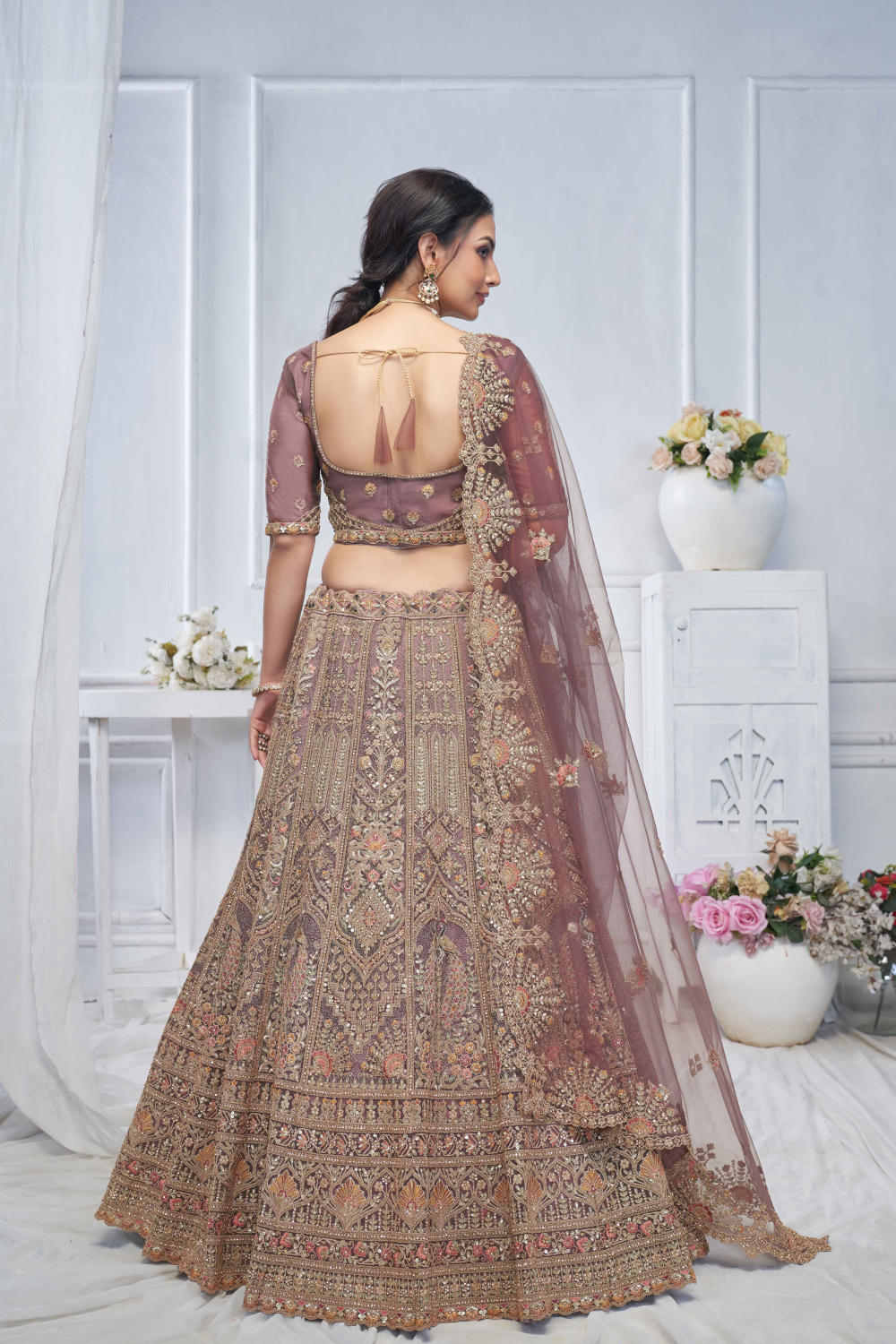 Purple Net Embroidered Lehenga Set