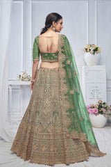 Green Net Embroidered Lehenga Set