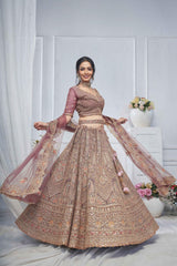 Pink Net Embroidered Lehenga Set