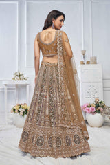 Brown Net Embroidered Lehenga Set