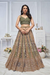 Green Net Embroidered Lehenga Set