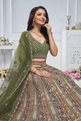 Green Net Embroidered Lehenga Set