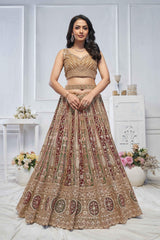 Mustard Net Embroidered Lehenga Set