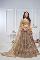 Mustard Net Embroidered Lehenga Set