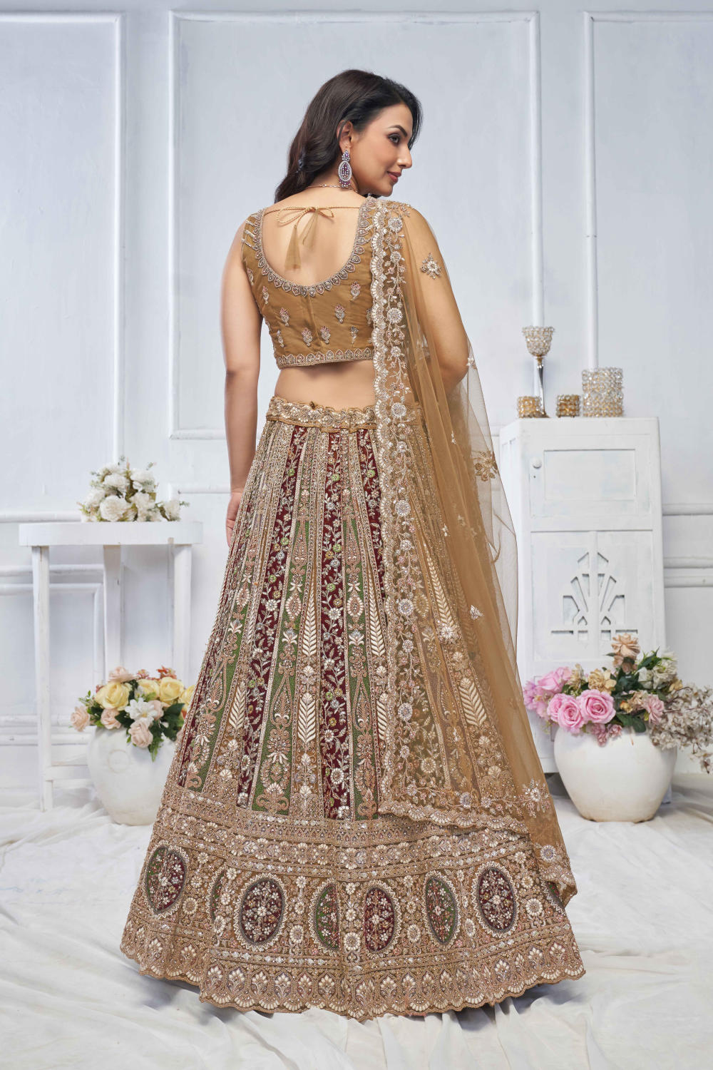 Mustard Net Embroidered Lehenga Set