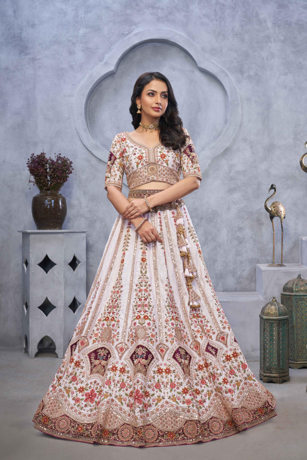 Light Purple Silk Embroidered Lehenga Set