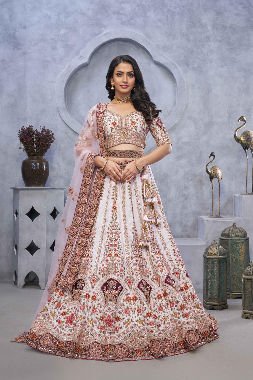 Light Purple Silk Embroidered Lehenga Set