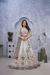 Sky Blue Silk Embroidered Lehenga Set