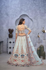 Sky Blue Silk Embroidered Lehenga Set