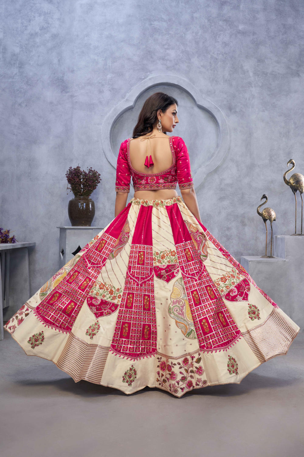 Ivory Silk Embroidered Lehenga Set