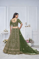 Green Net Embroidered Lehenga Set