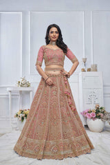 Pink Net Embroidered Lehenga Set