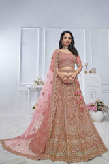 Pink Net Embroidered Lehenga Set