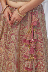 Pink Net Embroidered Lehenga Set