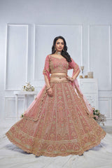 Pink Net Embroidered Lehenga Set