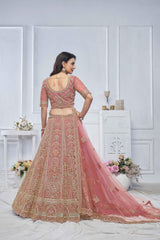 Pink Net Embroidered Lehenga Set