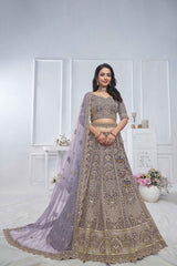 Purple  Net Embroidered Lehenga Set