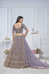 Purple  Net Embroidered Lehenga Set