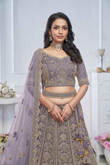 Purple  Net Embroidered Lehenga Set