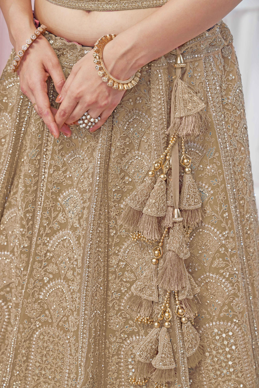 Golden Net Embroidered Lehenga Set