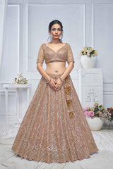 Brown Net Embroidered Lehenga Set