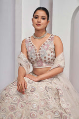 White Soft Net Floral,Embellishments Lehenga Set