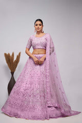 Mauve Soft Net Pearl, Sequins And Embellishments Lehenga Set