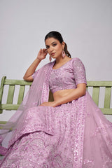 Mauve Soft Net Pearl, Sequins And Embellishments Lehenga Set