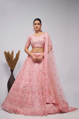 Pink Soft Net Pearl And Sequins,Embellishments Lehenga Set