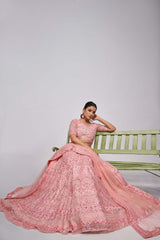 Pink Soft Net Pearl And Sequins,Embellishments Lehenga Set